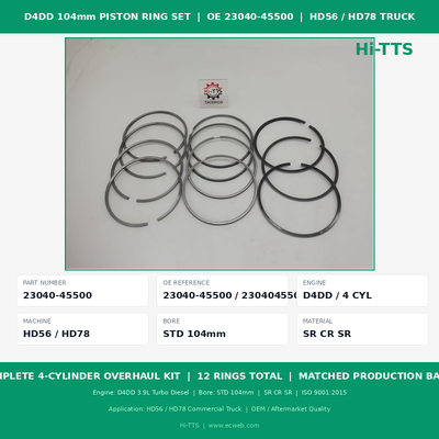 เครื่องยนต์ดีเซลสตาร์ปิสตอนสตั๊ดขนาด 104 มม. OE 23040-45500 ชุดซ่อมซ่อม 4 ซิลินเดอร์ครบถ้วน สําหรับรถบรรทุก D4DD HD65 HD78