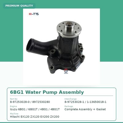 ชุดปั๊มน้ำเครื่องยนต์ Isuzu 6BG1 8-97253028-0 8972530280 สำหรับรถขุด Hitachi EX200 ZX200 EX120 ZX120